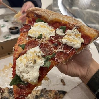 Miami Slice - Pepperoni w/ all kicks (burrata and hot honey drizzle) - Pizza Near Me - Las Vegas, Nevada Miami Slice - Pepperoni w/ all kicks (burrata and hot honey drizzle) - Pizza Near Me - Las Vegas, Nevada