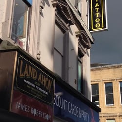 Land Ahoy Tattoo Parlour - Find us on Glasgow's most famous street. 118 Sauchiehall st, above the kilt shop.