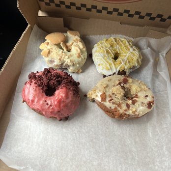 Beaunuts - Banana pudding, red velvet with cheer wine icing, lemon glaze, and maple with bacon - Donuts Near Me - Petersburg, Virginia