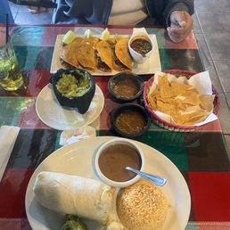 Burrito De Tinga(pollo), Tacos Birria, Guacamole Burrito De Tinga(pollo), Tacos Birria, Guacamole