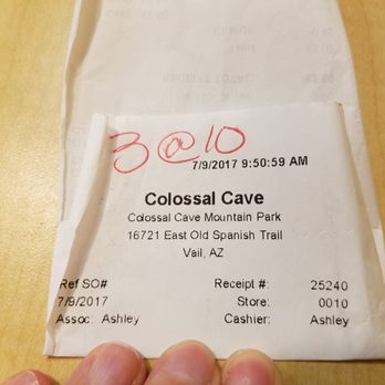 Colossal Cave Mountain Park - Our receipt. - Museums Near Me - Vail, Arizona Colossal Cave Mountain Park - Our receipt. - Museums Near Me - Vail, Arizona