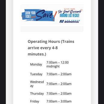 Las Vegas Monorail - Operating hours - Public Transportation Near Me - Las Vegas, Nevada Las Vegas Monorail - Operating hours - Public Transportation Near Me - Las Vegas, Nevada