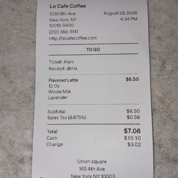 Le Cafe Coffee - My Receipt - Coffee & Tea Near Me - New York, New York Le Cafe Coffee - My Receipt - Coffee & Tea Near Me - New York, New York