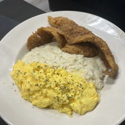 Flaky Fried Fish Grits and Chesse Eggs