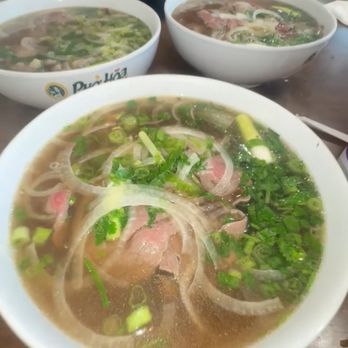 Pho Hoa - Brisket Pho (Middle), Steak Pho (Upper Left), Pho Dac Biet (Upper Right) - Vietnamese Near Me - Cypress, California
