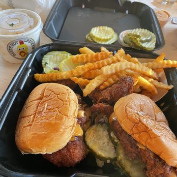 Dave's Hot Chicken - #2 sliders with extra pickles - Chicken Shop Near Me - Irvine, California Dave's Hot Chicken - #2 sliders with extra pickles - Chicken Shop Near Me - Irvine, California