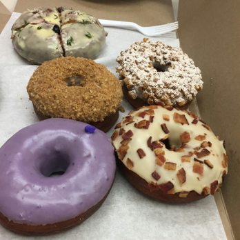 Donut Dynamite - Blueberry fritter. Brown butter. Cinnamon crunch. Molokai sweet potato. Maple bacon. - Donuts Near Me - Wailuku, Hawaii Donut Dynamite - Blueberry fritter. Brown butter. Cinnamon crunch. Molokai sweet potato. Maple bacon. - Donuts Near Me - Wailuku, Hawaii