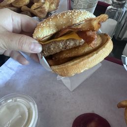Burger was just okay. Really dry, not well sauced for a bbq burger. Burger was just okay. Really dry, not well sauced for a bbq burger.