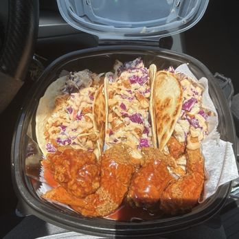 Blaque Flames 204 - Ordered the taco Tuesday special. 4 Wingdings with mild sauce and 3 chicken tacos. - Chicken Wings Near Me - Westchester, Illinois Blaque Flames 204 - Ordered the taco Tuesday special. 4 Wingdings with mild sauce and 3 chicken tacos. - Chicken Wings Near Me - Westchester, Illinois