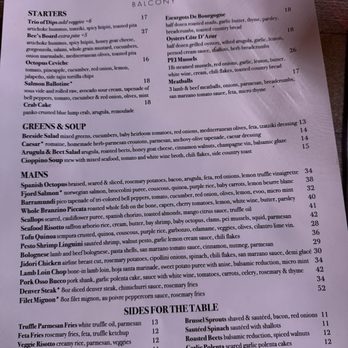 Beeside Balcony - Menu - Mediterranean Near Me - Del Mar, California