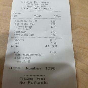 Louis Burgers - Amount spent - Burgers Near Me - Compton, California Louis Burgers - Amount spent - Burgers Near Me - Compton, California