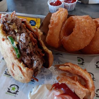 BurgerFi - Onion rings and Rodeo burger - American Near Me - Lawrenceville, Georgia