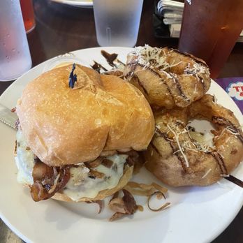Dad's Kitchen - Cowboy Burger with onion rings - New American Near Me - Fair Oaks, California