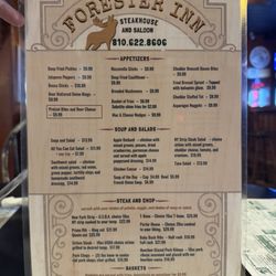 Forester Inn - Menu (front)