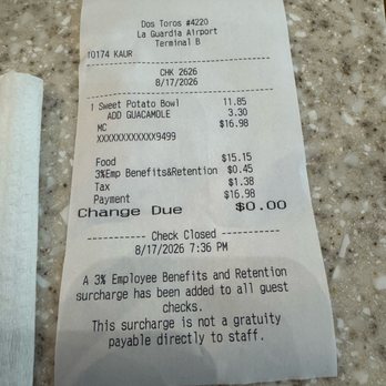 Dos Toros Taqueria - Receipt - Mexican Near Me - Queens, New York Dos Toros Taqueria - Receipt - Mexican Near Me - Queens, New York