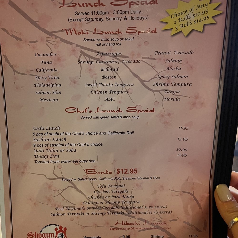 Shogun Sushi - Lunch special menu - Sushi Bars Near Me - Tampa, Florida Shogun Sushi - Lunch special menu - Sushi Bars Near Me - Tampa, Florida
