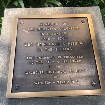 Oglethorpe Square - Plaque honoring the Moravian Missionaries. - Landmarks & Historical Buildings Near Me - Savannah, Georgia Oglethorpe Square - Plaque honoring the Moravian Missionaries. - Landmarks & Historical Buildings Near Me - Savannah, Georgia