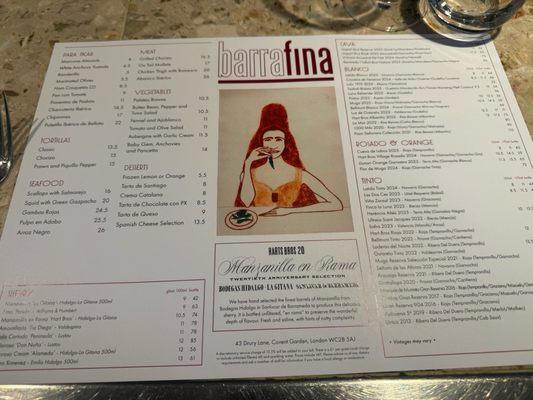 Menu photo 1 Barrafina London, XGL Menu photo 1 Barrafina London, XGL