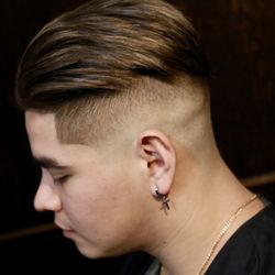 The Office - Men's signature Balayage with a mid-fade haircut