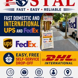 Fillmore Postal - Fast, Easy & Reliable Shipping at Fillmore Postal!
Need to ship domestically or internationally? We've got you covered with UPS, FedEx,
