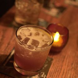 Sunset & Vinyl - Keiamina (gin, front) and Manager's Meeting (mezcal, back)