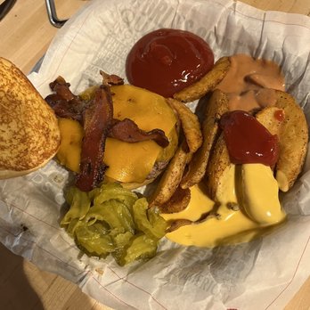 Fuddruckers - Burger with fries and cheese and fry sauce. Love this!! - Burgers Near Me - Anderson, South Carolina