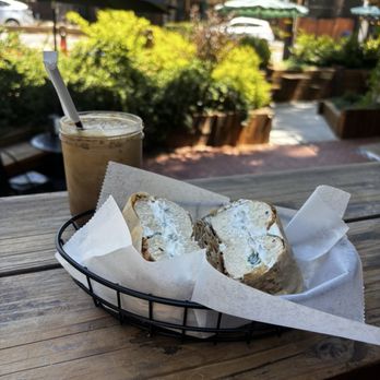 Raven Hill Bagels - Everything bagel with scallion cream cheese and a dirty Dr. Pepper - Bagels Near Me - Idyllwild-Pine Cove, California Raven Hill Bagels - Everything bagel with scallion cream cheese and a dirty Dr. Pepper - Bagels Near Me - Idyllwild-Pine Cove, California