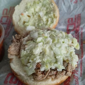 Smithfield's Chicken 'N Bar-B-Q - The BBQ sandwich with the coleslaw on top. - Barbeque Near Me - Jacksonville, North Carolina