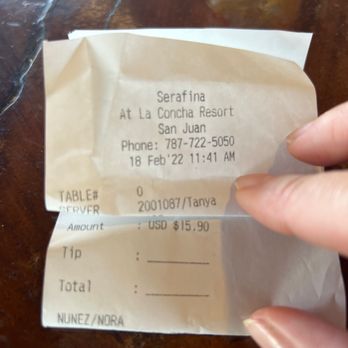 Serafina - CC receipt $15.90 - Italian Near Me - San Juan, Puerto Rico