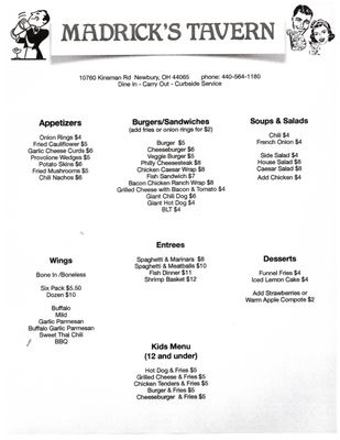 Menu photo 3 Madricks Tavern Newbury Township, OH Menu photo 3 Madricks Tavern Newbury Township, OH