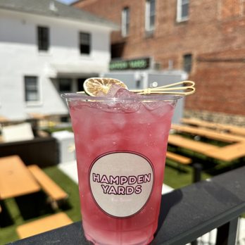 Hampden Yards Beer Garden - a pink drink in a plastic cup - Beer Gardens Near Me - Baltimore, Maryland Hampden Yards Beer Garden - a pink drink in a plastic cup - Beer Gardens Near Me - Baltimore, Maryland