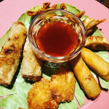 Jasmine Thai - The sampler... Spring rolls, Rangoon, fried shrimp, and eggroll. Delightful. - Thai Near Me - Brandon, Florida Jasmine Thai - The sampler... Spring rolls, Rangoon, fried shrimp, and eggroll. Delightful. - Thai Near Me - Brandon, Florida