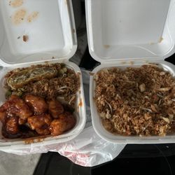 Ten Yen Restaurant - Orange chicken for me pork fried rice for him
