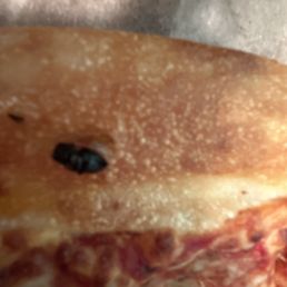 a close up of a piece of pizza