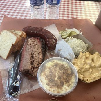 Goldee’s BBQ - Brisket, house sausage, potato salad, mac and cheese, and banana pudding. They also make their own bread! - Barbeque Near Me - Fort Worth, Texas Goldee’s BBQ - Brisket, house sausage, potato salad, mac and cheese, and banana pudding. They also make their own bread! - Barbeque Near Me - Fort Worth, Texas
