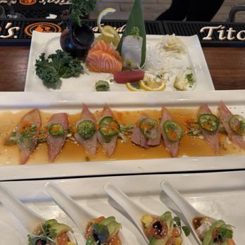 Ajisai Sushi & Steak - Sushi platter Sashimi Platter Yellowtail Jalapeno Salmon Carpaccio - Sushi Bars Near Me - Beaverton, Oregon