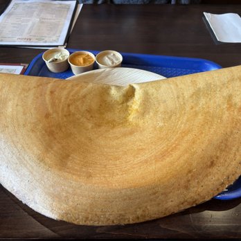 Madras Idli Kadai - Panneer Burji Dosa - served with Coconut, Tomato and Peanut chutneys ($13.95). - Indian Near Me - Pleasanton, California Madras Idli Kadai - Panneer Burji Dosa - served with Coconut, Tomato and Peanut chutneys ($13.95). - Indian Near Me - Pleasanton, California