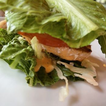 Burger Village - Village Salmon Burger with lettuce wrap - Burgers Near Me - Raleigh, North Carolina