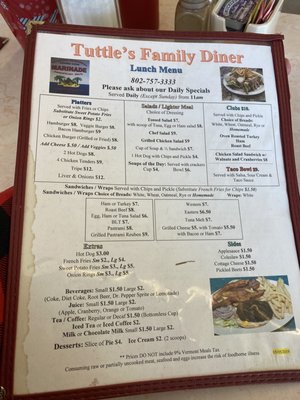 Menu photo 2 Tuttles Family Diner Newbury, VT Menu photo 2 Tuttles Family Diner Newbury, VT