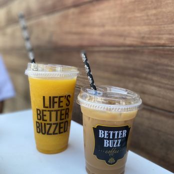 Better Buzz Coffee Hillcrest - Mango Red bull Smoothie & Vanilla bean latte - Coffee & Tea Near Me - San Diego, California Better Buzz Coffee Hillcrest - Mango Red bull Smoothie & Vanilla bean latte - Coffee & Tea Near Me - San Diego, California