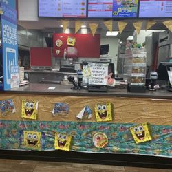 Wendy's - Going all out on the sponge bob decorations!!