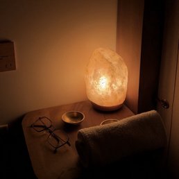 In room salt lamp and table for your things. In room salt lamp and table for your things.