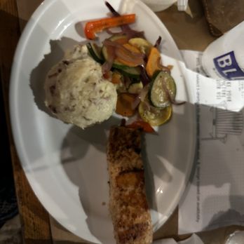 Blu Crabhouse & Raw Bar - Plain and simple grilled salmon, garlic mash, vegetables - Seafood Near Me - Ocean City, Maryland
