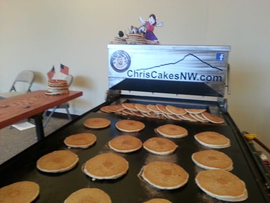 Breakfast Catering Event - Each event is fun and exciting with flying pancakes. We have our own special pancake mix that is a combination of buttermilk whole wheat and wheat germ.