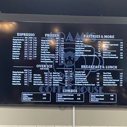 Adam’s Flying Pig Coffee House - Inside menu board