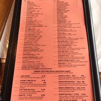 Sushi Para - All you can eat dinner menu August 2015. Only $18.99! - Japanese Near Me - Palatine, Illinois