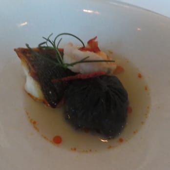 Spago - DineLA: Santa Barbara Spot Prawn, Squid Ink Xiao Long Bao (Shellfish Consomme, Chili Oil) - New American Near Me - Beverly Hills, California Spago - DineLA: Santa Barbara Spot Prawn, Squid Ink Xiao Long Bao (Shellfish Consomme, Chili Oil) - New American Near Me - Beverly Hills, California