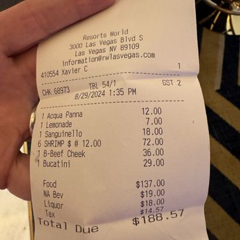 Brezza - Lunch bill - Italian Near Me - Las Vegas, Nevada