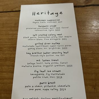 Heritage - Menu November 2024 - Modern European Near Me - Long Beach, California