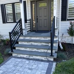 Replaced entryway exterior door. As well as the rails and pavers and sidings.